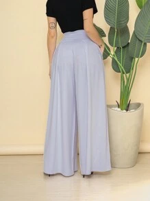 Loose Wide Leg Pantalona Pants Viscolycra Mesh Wide Waistband High Waist Pleats - White - View 6
