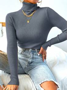 Women's Long Sleeve Knitted Blouse, Winter Sweater,  Fashion! - Dark Grey - View 1