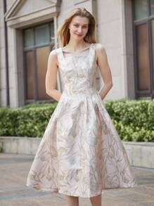 女士优雅提花无袖派对礼服