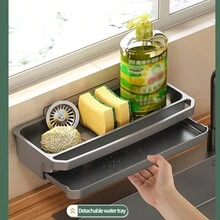 Égouttoir mural multifonctionnel, étagère à épices en plastique avec plateau d'égouttage pour plan de travail de cuisine et évier - Support de rangement en plastique ABS - Voir 5