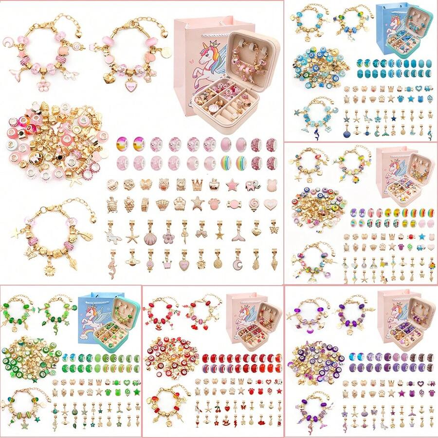 1Set Charm Christmas Bracelet Making Kit, Jewelry Making Kit Colorful DIY Charm Beads Pendant Set Women Stuff For Kids Cute Stuff For Teen Girls Gifts With Gift Box Birthday Gift Christmas Gift - Multicolor - View 1