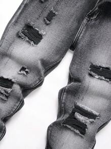 Jeans slim grigi con strappi neri, stile europeo e americano, per uomo