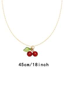 Biokia 1 pièce Collier avec cerise et agate rouge pour étudiants, cadeau mignon pour les filles