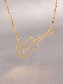 Vòng cổ thép không gỉ mạ điện vàng 18K chính hãng dành cho những người đam mê âm nhạc, Vòng cổ hình đàn violin, Vòng cổ mặt dây chuyền tên bằng thép titan cá nhân, Quà tặng lễ hội âm nhạc để đeo hàng ngày-Vàng - Vàng - Xem 4