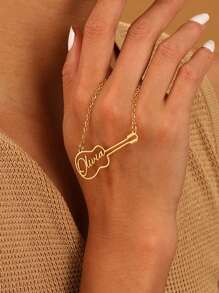 Vòng cổ thép không gỉ mạ điện vàng 18K chính hãng dành cho những người đam mê âm nhạc, Vòng cổ hình đàn violin, Vòng cổ mặt dây chuyền tên bằng thép titan cá nhân, Quà tặng lễ hội âm nhạc để đeo hàng ngày-Vàng - Vàng - Xem 3