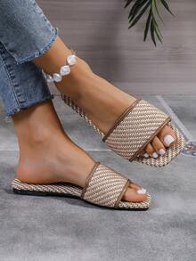 Sandalias planas de moda para mujer, sandalias cómodas sin deslizamiento para playa de primavera/verano, sandalias planas clásicas, elegantes diapositivas de estilo europeo - Marrón - Ver 4
