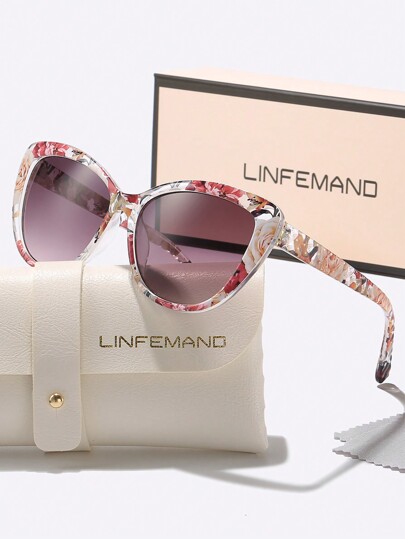 LINFEMAND LINFEMAND Flower Cat Eye Glasses, Fashion Eyewear For Women, Suitable For Summer Beach Party, Club, Holidays Gift Color Blocking Boho Vacay Vacay Vibes For Summer Beach Vacation,Outdoor,Travel