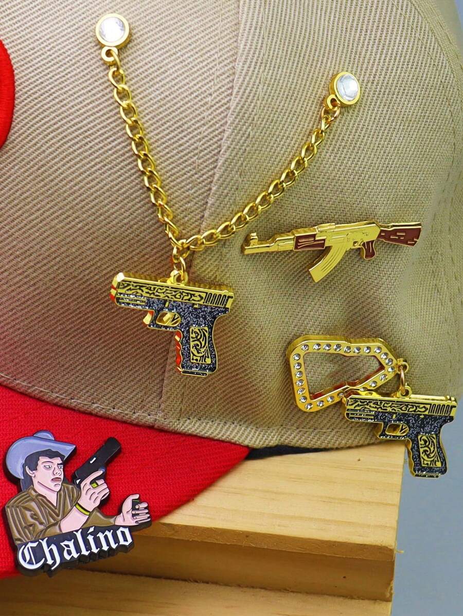 1/4 件高尔夫帽夹，简约金属新卡通别针，趣味装饰针高尔夫帽徽章，棒球帽链，墨西哥风格人物枪支胸针，送给朋友的礼物（礼品卡）