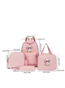 Bộ 4 món Balo đi học in họa tiết mèo dễ thương dung tích lớn & Túi xách & Túi đeo chéo & Hộp đựng bút Bộ ba lô nhiều món - Hồng - Xem 3
