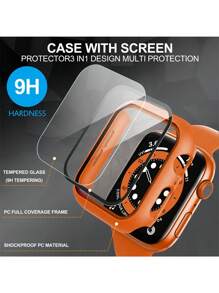 1PC Hard PC Case With Tempered Glass Screen Protector Compatible With Apple Watch Case 40mm41mm42mm44mm45mm46mm49mm,Drop-Proof, Scratch-Resistant, Stylish, Casual, And Sporty Watch Case. Compatible With Apple Watch Ultra/11/10/9/8/7/6/5/4/3/SE. Unisex Watch Case. - Orange - View 3