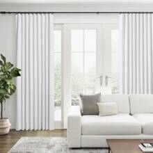 White Linen Blackout Curtains 96 Inch 2 Panels Set For Living Room Sliding Door Back Tab Thermal Insulated Long Room Darkening White Drapes 96 Length Heavy Thick Bedroom Block Out Curtains 8 Ft - 白色 - 查看 3
