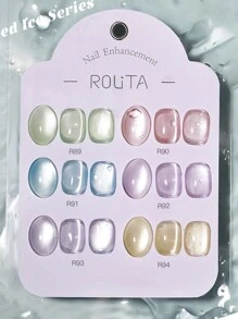 XUANKENI 莫兰迪冰透玻璃珠猫眼凝胶指甲油，日式风格（绿色、紫色、蓝色、粉色、橙色、浅紫色）6 色秋冬猫眼系列指甲，闪光玻璃珠猫眼套装凝胶抛光，适用于专业 LED 和 UV 美甲沙龙，家庭 DIY 套装 - 美甲沙龙品质