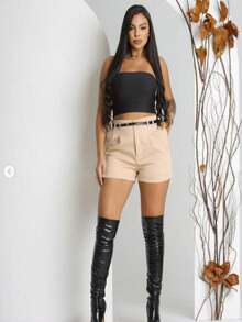 Ray Tailoring Shorts With Zipper And Pocket, Spring/Summer + Gift Belt - 米色 - 查看 2