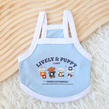 轻质透气的宠物服装，猫狗夏季背心裙，可爱的花卉印花设计，适合泰迪、贵宾犬等。 - 藍色 - 查看 9