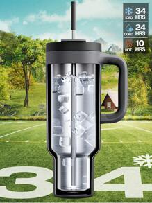 50oz/1.5L Insulated Tumbler With Handle, 2-In-1 Straw/Drinking Lid, Leak-Proof, Dishwasher , Stainless Steel Insulated Travel Coffee Cup, Keeps Cold For 34 Hours, Fits Car Cup Holder (Midnight Blue) - Black - View 3