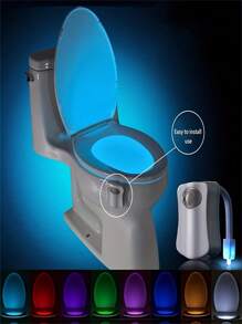 1pc Motion Sensor Toilet Night Light, 8-Color LED Bowl Light, Plastic Bathroom Accessory, AAA Battery Powered (Not Included) - Multicolor - View 1