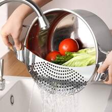 1pc/2pcs Stainless Steel Water Baffle Filter With Recessed Hand Grips For Home Kitchen Easy Vegetable Washing Water Baffle - Silver - View 6