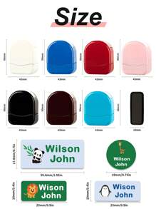 152张免熨烫姓名标签，1个定制姓名印章，防水，适合开学季使用。个性化服装标签，姓名印章可定制，手写签名印章，个性化服装印章，DIY定制卡通自来墨姓名印章，商务用途，学生文具礼品。 - 藍色 - 查看 5