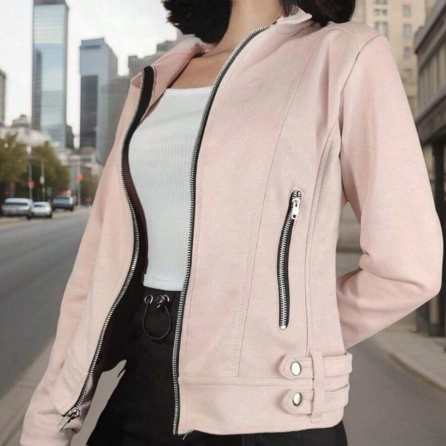 Suede Jacket - Pink - View 1