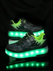 LED Light Up Roller Shoes With Double Wheels, USB Rechargeable, Outdoor Sports Skating Sneakers For Women - Black - View 2