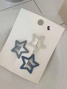 3 chiếc Kẹp tóc thiết kế hình ngôi sao và trái tim màu xanh lam mờ mờ ombre tối giản, thích hợp cho trường học, trang phục hàng ngày, tóc mái, kiểu tóc vuốt sang một bên - Nhiều màu - Xem 6