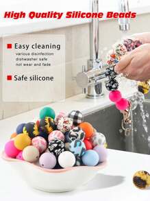 50قطعة من حبات السيليكون ذات الطباعة الملونة مناسبة لأشغال المجوهرات اليدوية، سلسلة المفاتيح الإبداعية، أساور، وأشغال قلائد