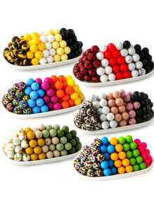 50قطعة من حبات السيليكون ذات الطباعة الملونة مناسبة لأشغال المجوهرات اليدوية، سلسلة المفاتيح الإبداعية، أساور، وأشغال قلائد