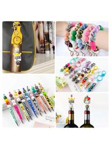 50قطعة من حبات السيليكون ذات الطباعة الملونة مناسبة لأشغال المجوهرات اليدوية، سلسلة المفاتيح الإبداعية، أساور، وأشغال قلائد