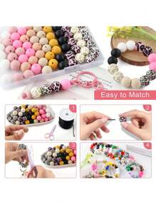 50قطعة من حبات السيليكون ذات الطباعة الملونة مناسبة لأشغال المجوهرات اليدوية، سلسلة المفاتيح الإبداعية، أساور، وأشغال قلائد