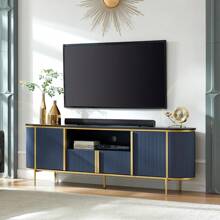Luxury 70" Fluted TV Stand, Modern Entertainment Center For TVs Up To 80 Inches, TV Console With Faux Marble Top, Curved Profile Design, Media Console For Living Room - 藏蓝色 - 查看 1
