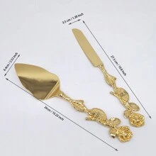 WINON 時尚刀鏟套裝,歐式蛋糕和比薩餅切割工具,可用於婚禮、生日和假期,精美手柄結合餐具 - 金色 - 查看 2