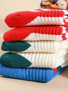 10 Pares De Calcetines A Media Pantorrilla Para Mujer Con Diseño A Rayas Rojas, Calcetines Unisex De Color De Choque, Casuales De Moda Y Transpirabilidad,Adecuado Para Días Festivos Como Navidad Y Halloween. - Multicolor - Ver 5