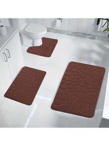 1pc/3pcs Coffee Brown Stone Embossed High Rebound Absorbent Non-Slip Bath Mat Single Set And 3-Piece Set, Bathroom Decorative Floor Mat Bath Rug Floor Carpet Outdoor Rug Door Mat Fall Decor Bathroom Accessories Back To School Entryway Decor - Coffee Brown - View 10
