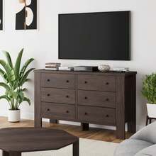 Modern Accent Dresser For Bedroom, Multi-Functional Dresser With 6 Drawers, Dressers & Chests Of Drawers With Metal Handle, Wood Drawers Dresser For Bedroom, Living Room, Hallway - 深棕色 - 查看 6