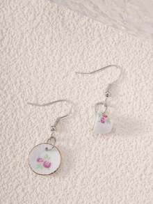 1pair Vintage Chinese Style Blue & White Porcelain Tea Cup & Saucer Dangle Earrings, Suitable For Casual Wear Or Parties (Slight Color Difference Due To Batch) - Multicolor - View 3