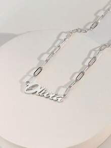 个性化姓名项链配回形针链，精致铭牌吊坠项链，女士姓名定制项圈不锈钢简约珠宝生日派对周年纪念礼物度假礼物 - 銀色 - 查看 5