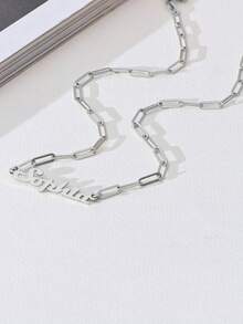 个性化姓名项链配回形针链，精致铭牌吊坠项链，女士姓名定制项圈不锈钢简约珠宝生日派对周年纪念礼物度假礼物 - 銀色 - 查看 6