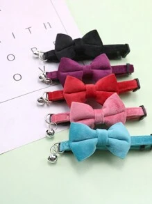 Collar para gato con campana, corbata de moño para gato, collar de terciopelo para mascotas, collar ajustable para gatitos, collar pequeño para perros para bodas y fiestas de cumpleaños - Multicolor - Ver 3