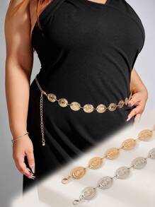 1件加大码欧美复古风银链腰带，适合休闲、派对、节日、万圣节、夏季、学校、秋季等场合穿着。 - 彩色 - 查看 1