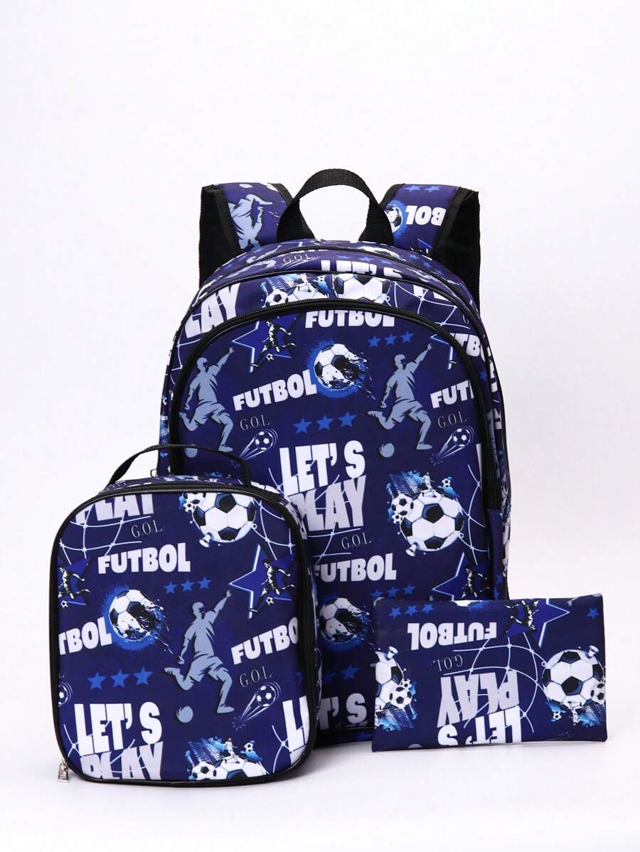 3-Piece Lightweight Teens/Girls School Backpack Set - Cute Printed Pattern, Suitable For School, Daily Use, And Leisure Travel - Blue - View 1