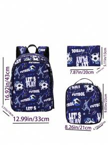 3-Piece Lightweight Teens/Girls School Backpack Set - Cute Printed Pattern, Suitable For School, Daily Use, And Leisure Travel - Blue - View 2