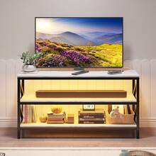 HNEBC TV Stand For Living Room,Universal TV Cabinet Stand For 55" TV,24 Dynamic RGB Modes,TV Console Table With USB/Wireless Charging Station, Open Storage Shelves,TV Console,Entertainment - trắng - Xem 9