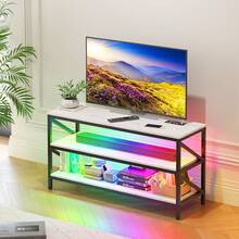 HNEBC TV Stand For Living Room,Universal TV Cabinet Stand For 55" TV,24 Dynamic RGB Modes,TV Console Table With USB/Wireless Charging Station, Open Storage Shelves,TV Console,Entertainment - trắng - Xem 3