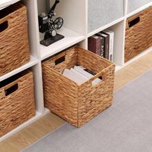 1/2pcs Foldable Handwoven Water Hyacinth Storage Baskets For Shelves, Woven Baskets For Storage, Baskets For Organizing, Wicker Storage Basket, Seagrass Storage Baskets, Organization Baskets - Natural Color - View 11