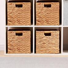 1/2pcs Foldable Handwoven Water Hyacinth Storage Baskets For Shelves, Woven Baskets For Storage, Baskets For Organizing, Wicker Storage Basket, Seagrass Storage Baskets, Organization Baskets - Natural Color - View 10