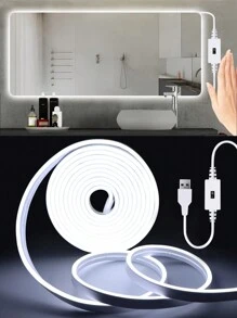 1m/2m/3 Meters/4m/5m LED Neon Flexible Light Strip, Decoration Lighting, USB Powered, Touch Sensor Dimming, For Bedroom, Living Room, Display Cabinet, Bathroom Mirror Ambient Lighting - White - View 3