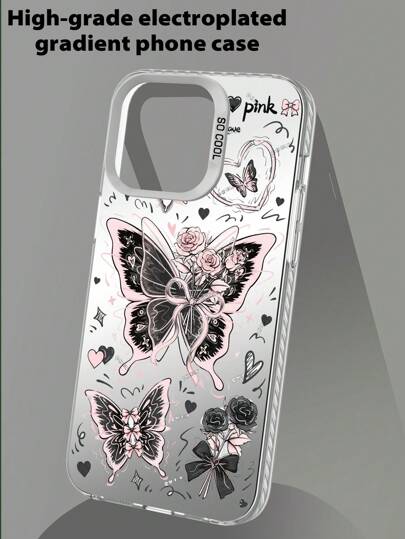 1 pieza Funda de teléfono con patrón de mariposas rosas, combinación suave-dura de TPU+PC con efecto IMD láser, compatible con iPhone, Galaxy, Redmi, OPPO