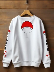 Crew Neck Sweatshirt Print Sasuke Uchiha Kakashi Cloud - 白色 - 查看 2
