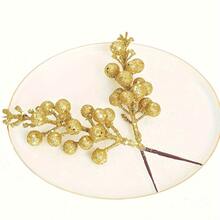 6 件闪闪发光的圣诞树树枝，7.8 英寸仿圣诞树枝，用于圣诞树装饰、DIY 圣诞花环、工艺品、节日和家居装饰，金色 - 黑色 - 查看 6