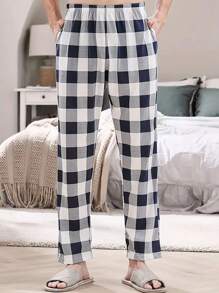 3pcs Men's Plaid Print Thin Casual Lounge Pants, Comfortable & Loose Fit, Spring/Autumn, Fall Winter Clothes